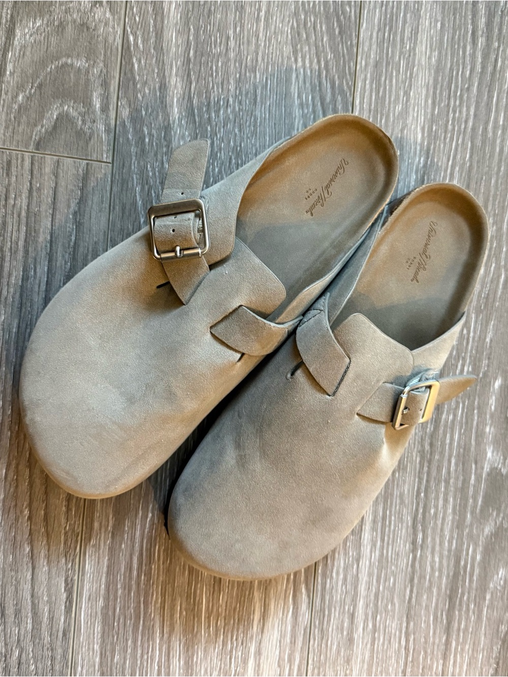 Women's Suede Slip-On Clog with Buckle - Taupe